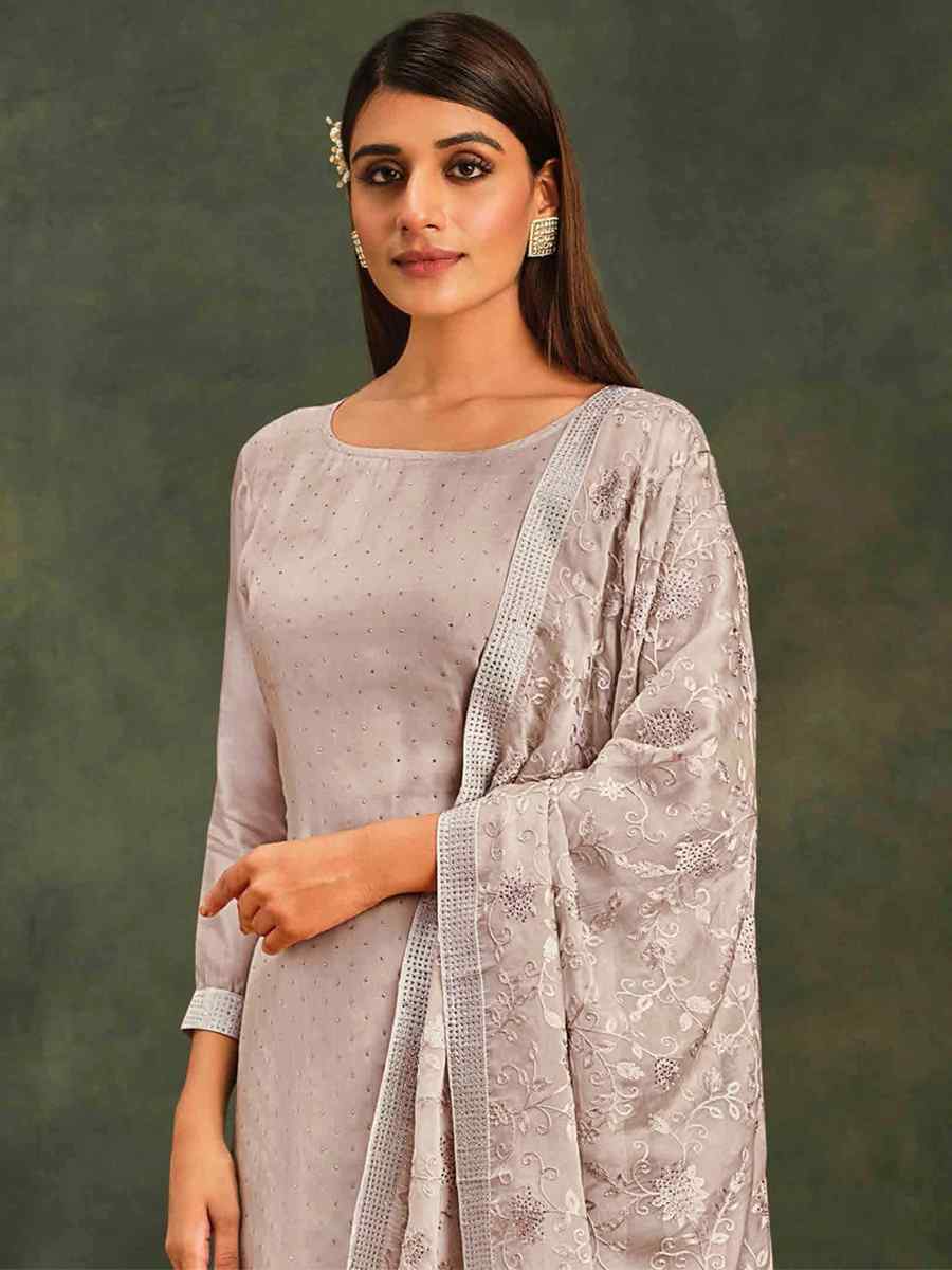 Grey Organza Embroidered Festival Party Pant Salwar Kameez