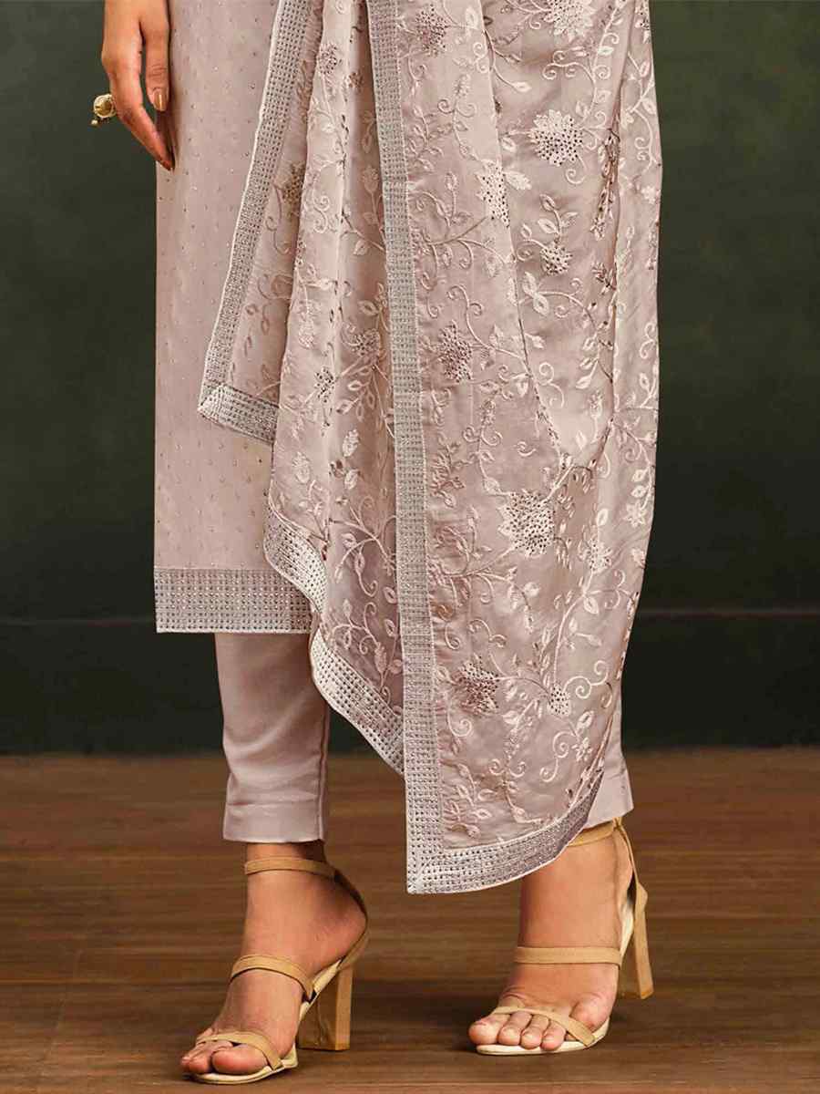 Grey Organza Embroidered Festival Party Pant Salwar Kameez