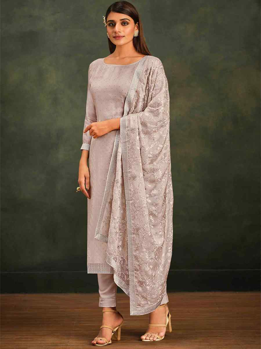 Grey Organza Embroidered Festival Party Pant Salwar Kameez