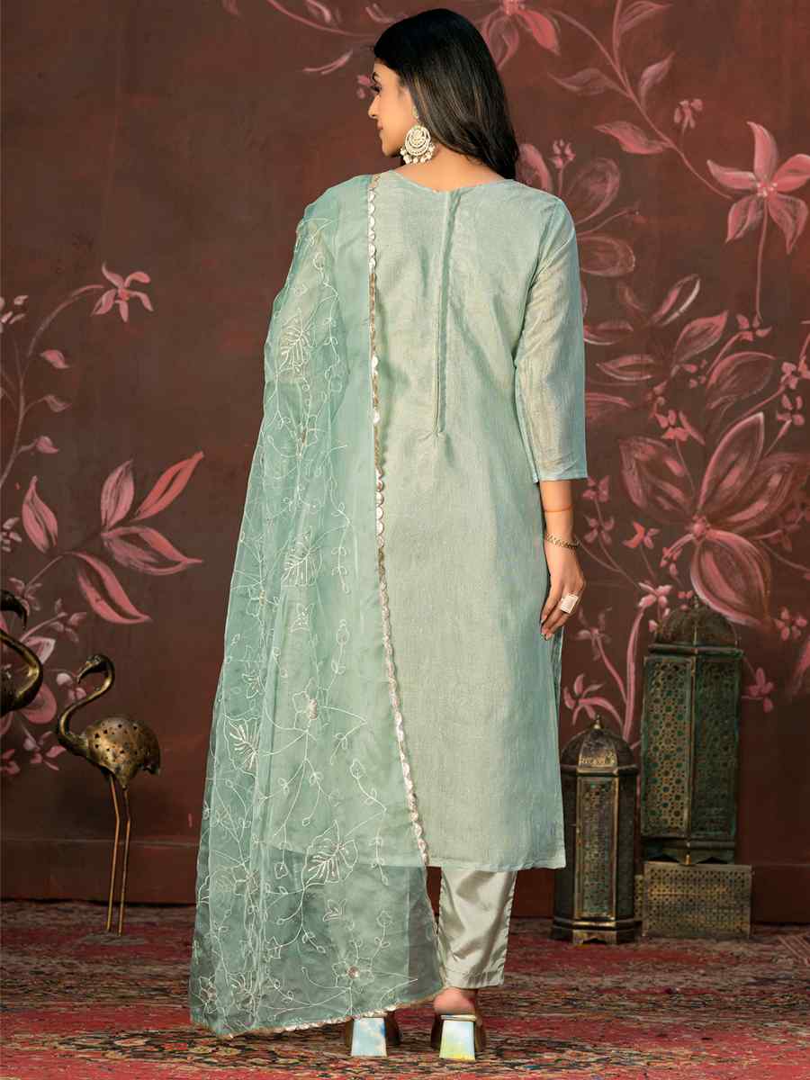 Grey Organza Jacquard Embroidered Casual Festival Pant Salwar Kameez