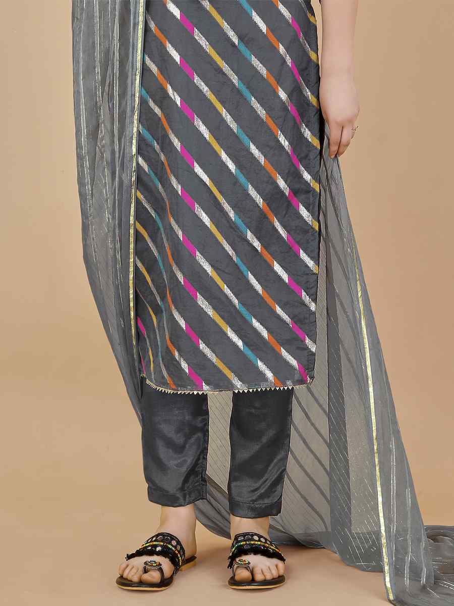 Grey Organza Jacquard Santoon Nazneen Handwoven Casual Festival Pant Salwar Kameez