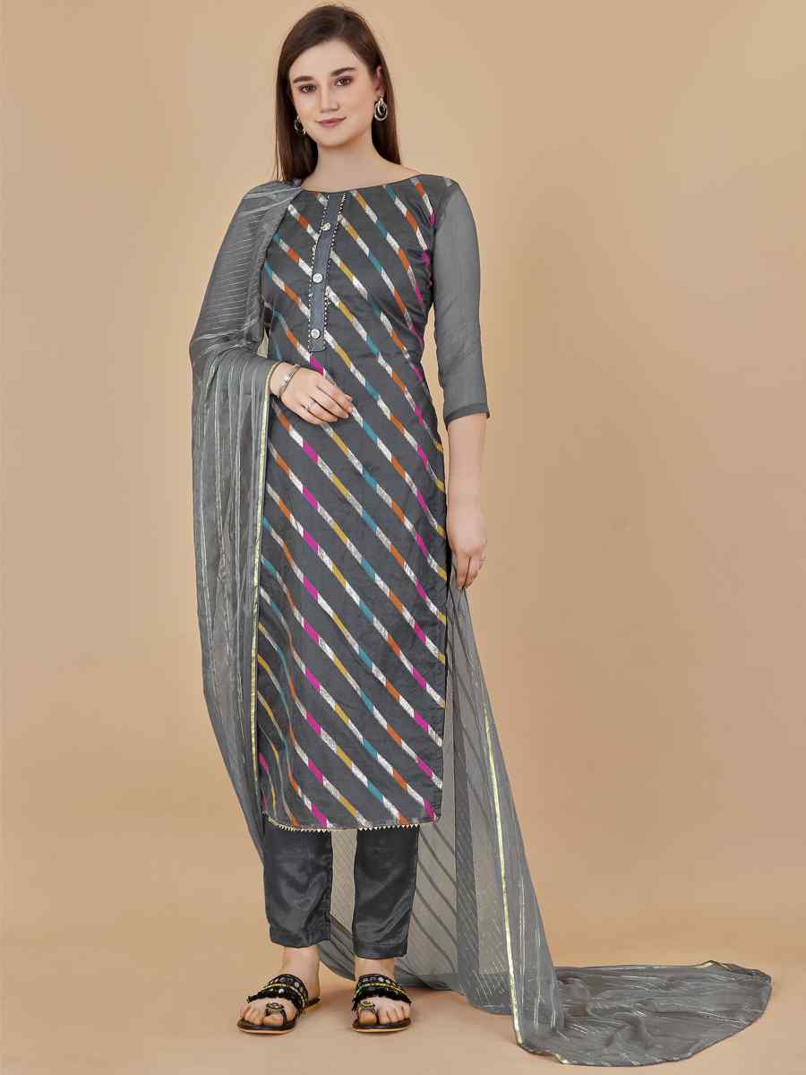 Grey Organza Jacquard Santoon Nazneen Handwoven Casual Festival Pant Salwar Kameez
