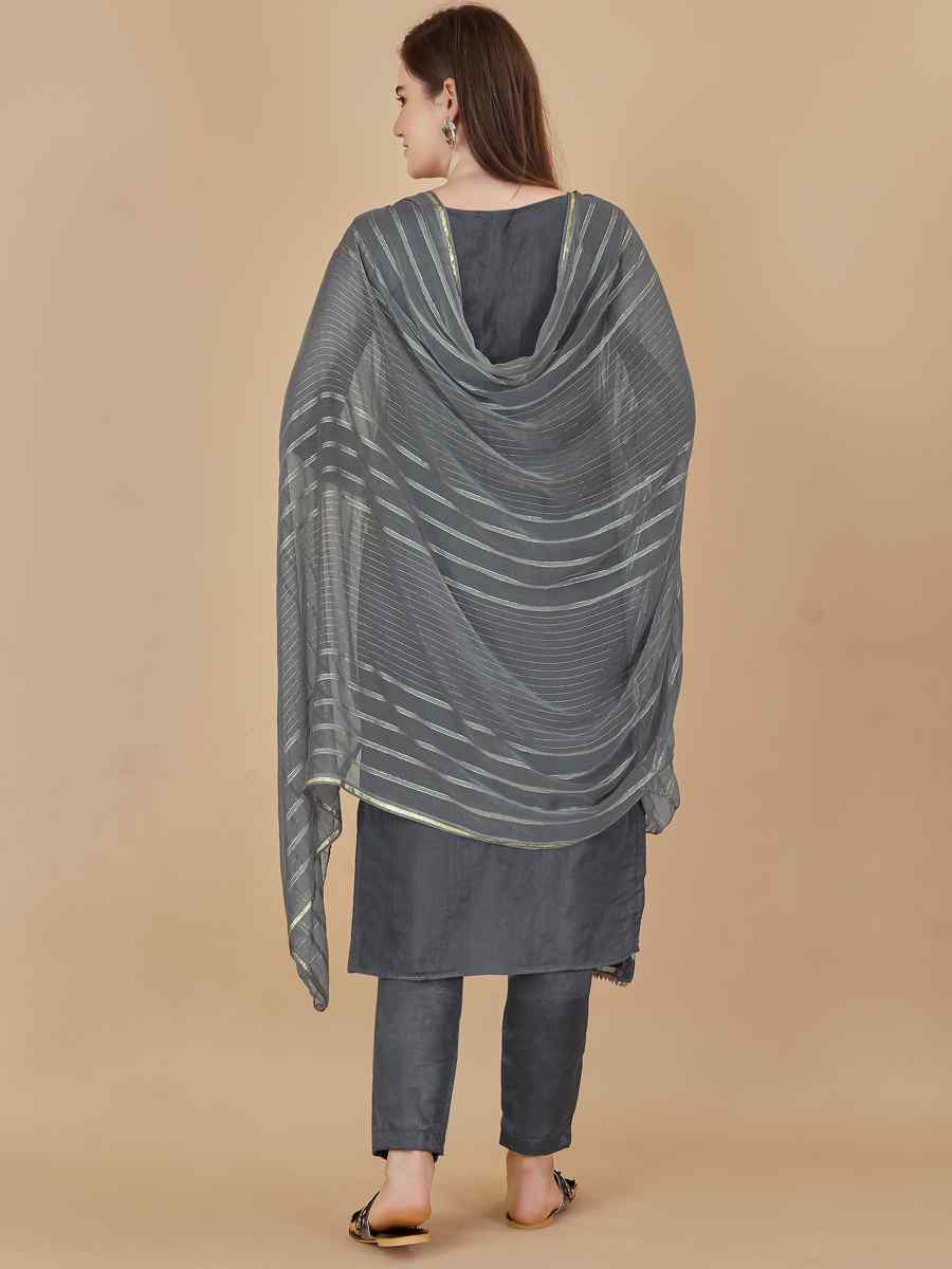 Grey Organza Jacquard Santoon Nazneen Handwoven Casual Festival Pant Salwar Kameez