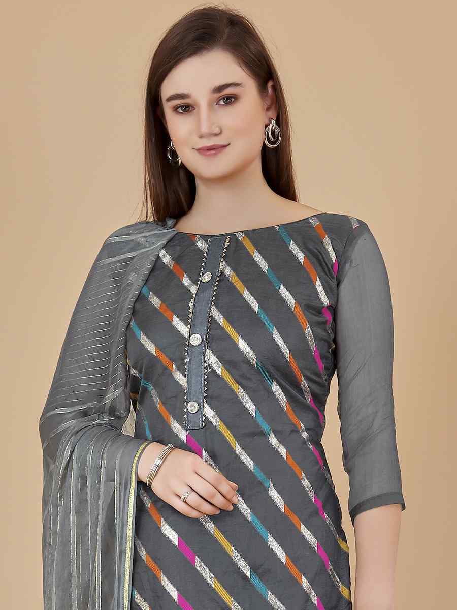 Grey Organza Jacquard Santoon Nazneen Handwoven Casual Festival Pant Salwar Kameez