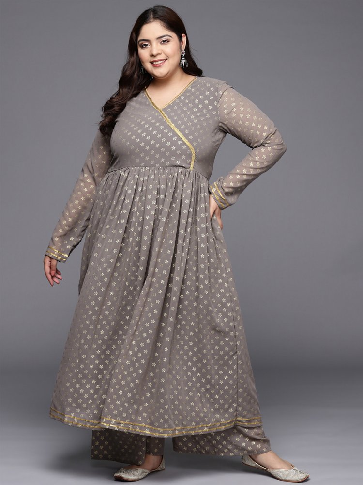 Grey Poly Georgette Printed Festival Casual Kurti