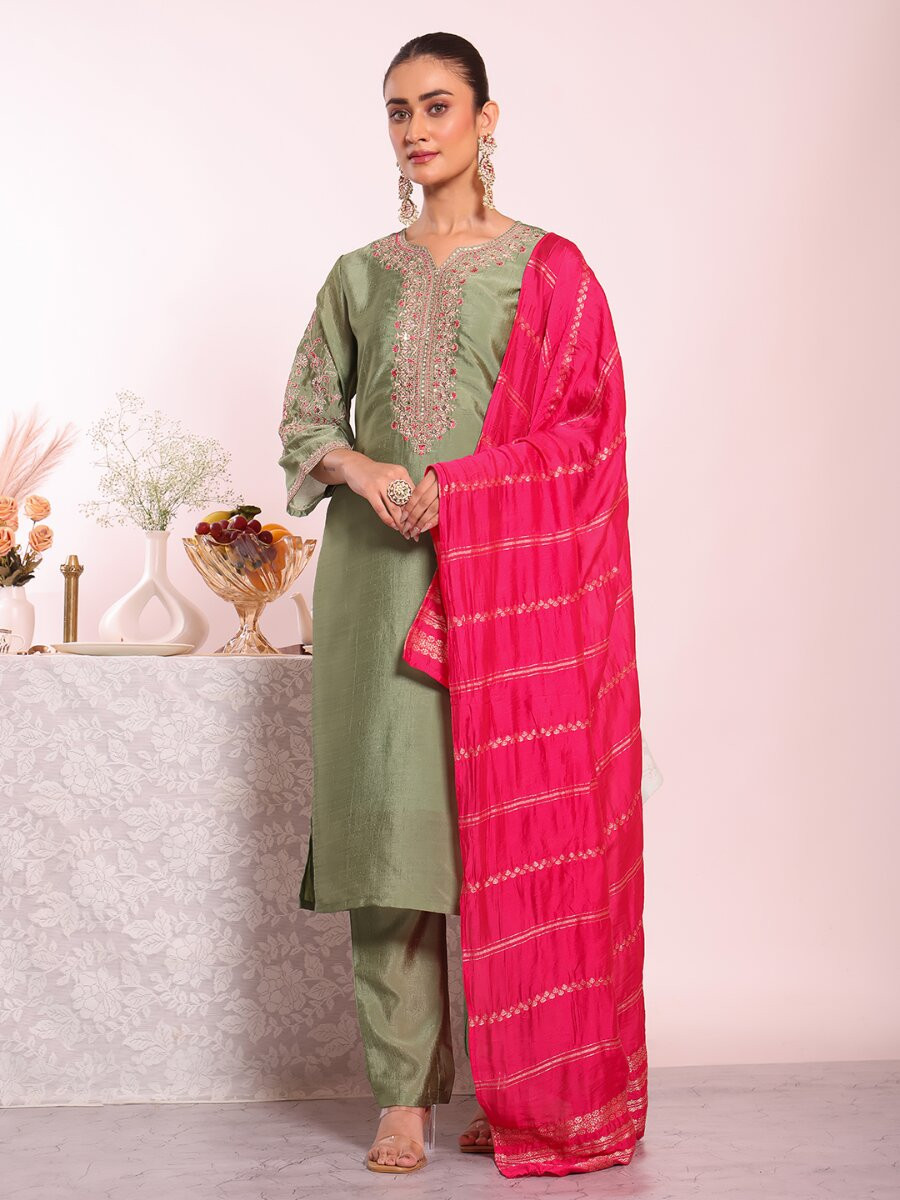 Grey Poly Silk Embroidery Sequins Wedding Party Festival Casual Ready Pant Salwar Kameez