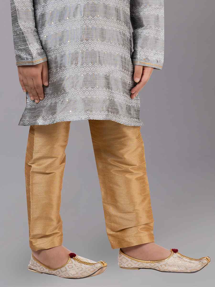 Grey Polyester Cotton Embroidered Festival Traditional Kurta Pyjama Boys Wear