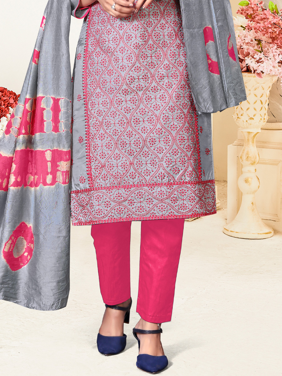Grey Prampara Silk Printed Casual Festival Pant Salwar Kameez