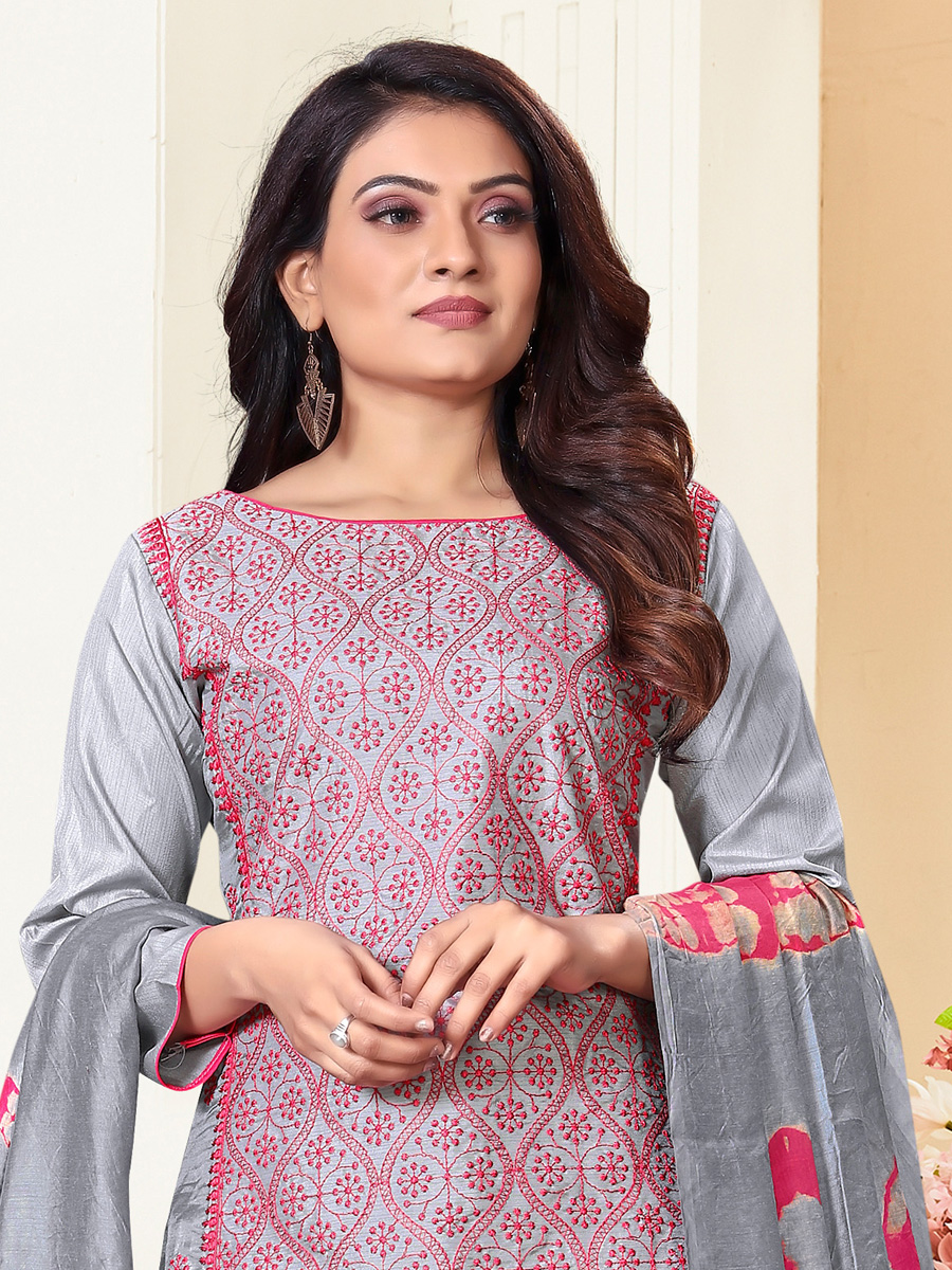 Grey Prampara Silk Printed Casual Festival Pant Salwar Kameez