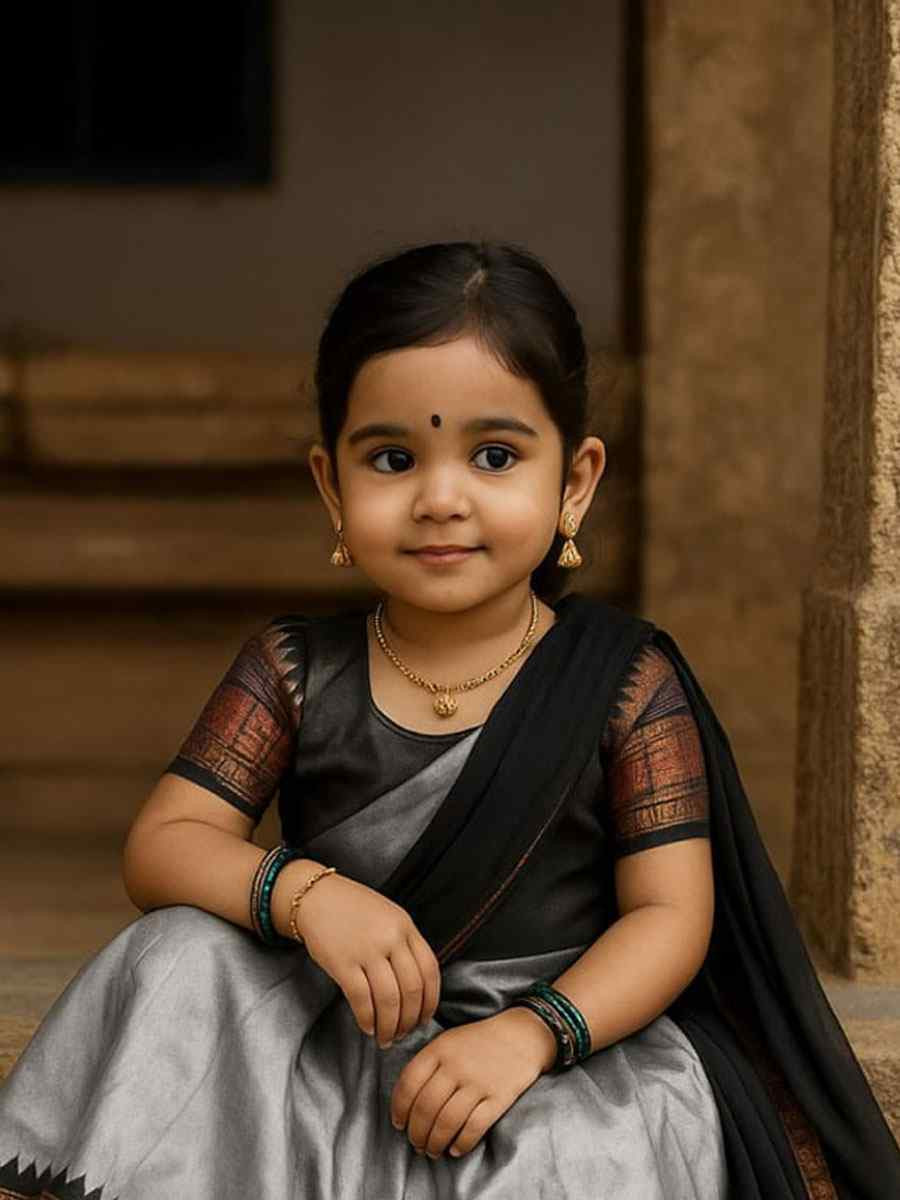 Grey Premium Lichi Silk Brocade Kids Wear Wedding Festival Lehengas Girls Wear