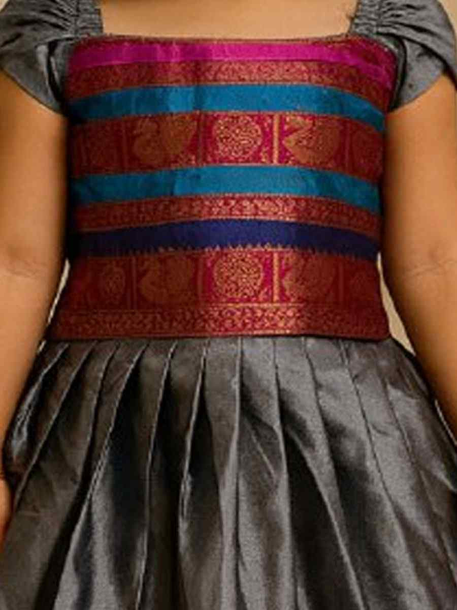 Grey Premium Linen Brocade Kids Wear Wedding Festival Lehengas Girls Wear