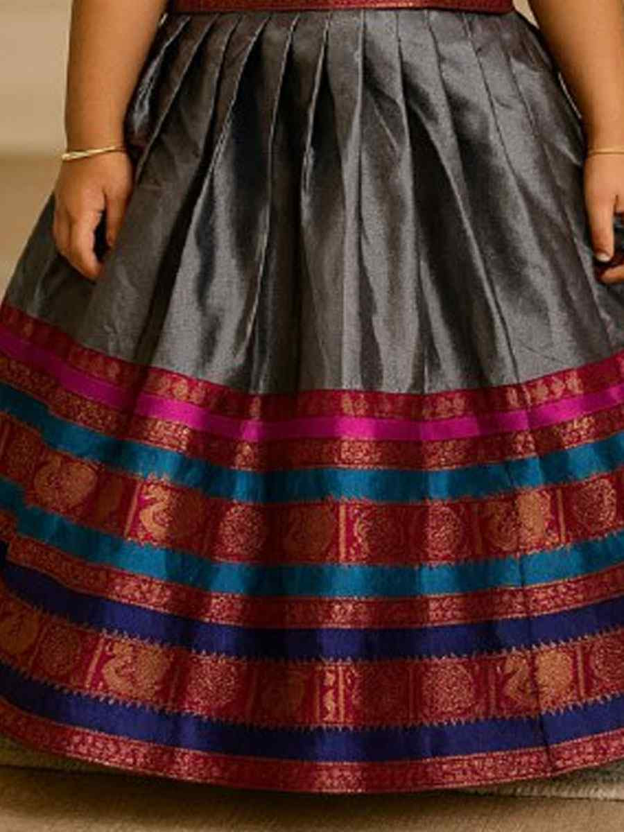 Grey Premium Linen Brocade Kids Wear Wedding Festival Lehengas Girls Wear