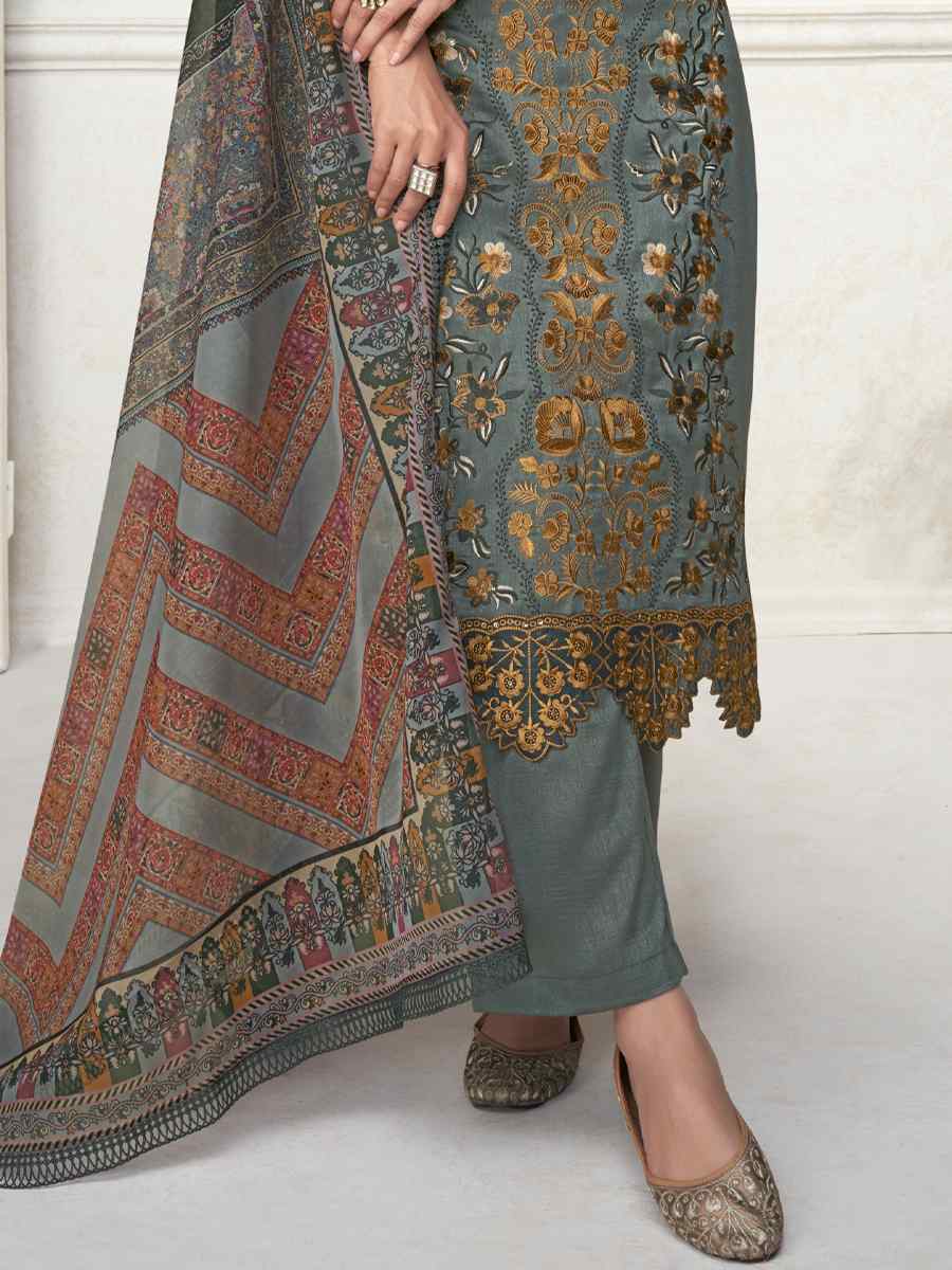 Grey Premium Silk Embroidered Festival Casual Ready Pant Salwar Kameez