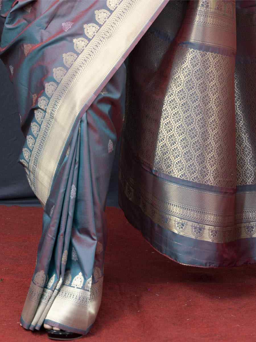 Grey Pure Banarasi Silk Handwoven Wedding Festival Heavy Border Saree