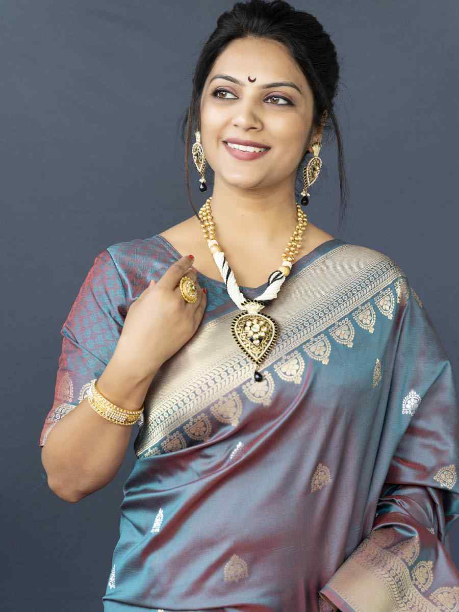 Grey Pure Banarasi Silk Handwoven Wedding Festival Heavy Border Saree