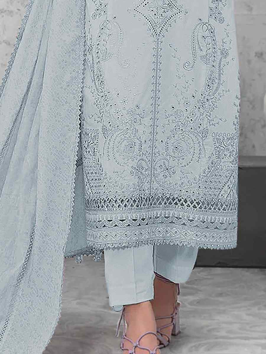 Grey Pure Cambric Cotton Embroidered Festival Wedding Pant Salwar Kameez