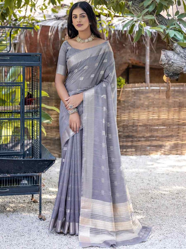 Grey Pure Cotton Handwoven Wedding Festival Heavy Border Saree