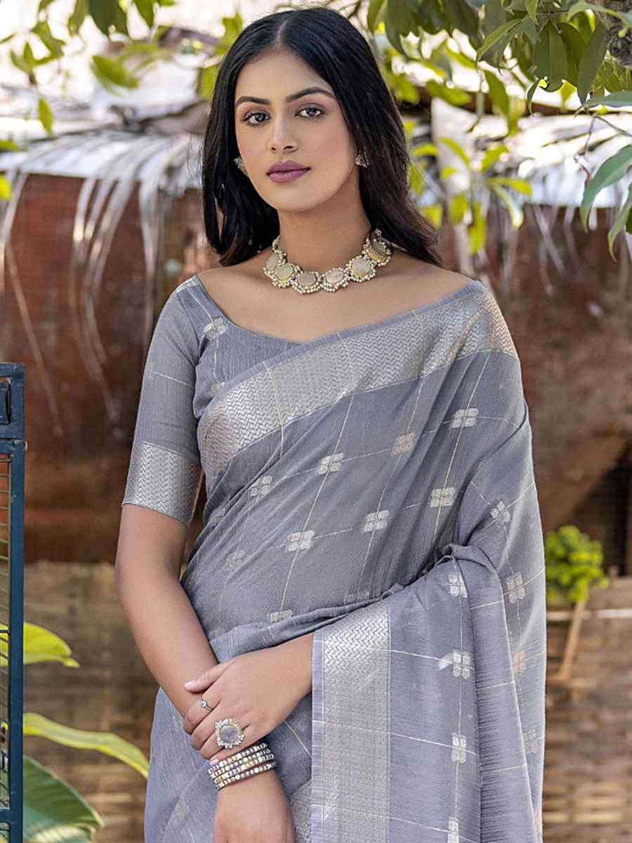 Grey Pure Cotton Handwoven Wedding Festival Heavy Border Saree