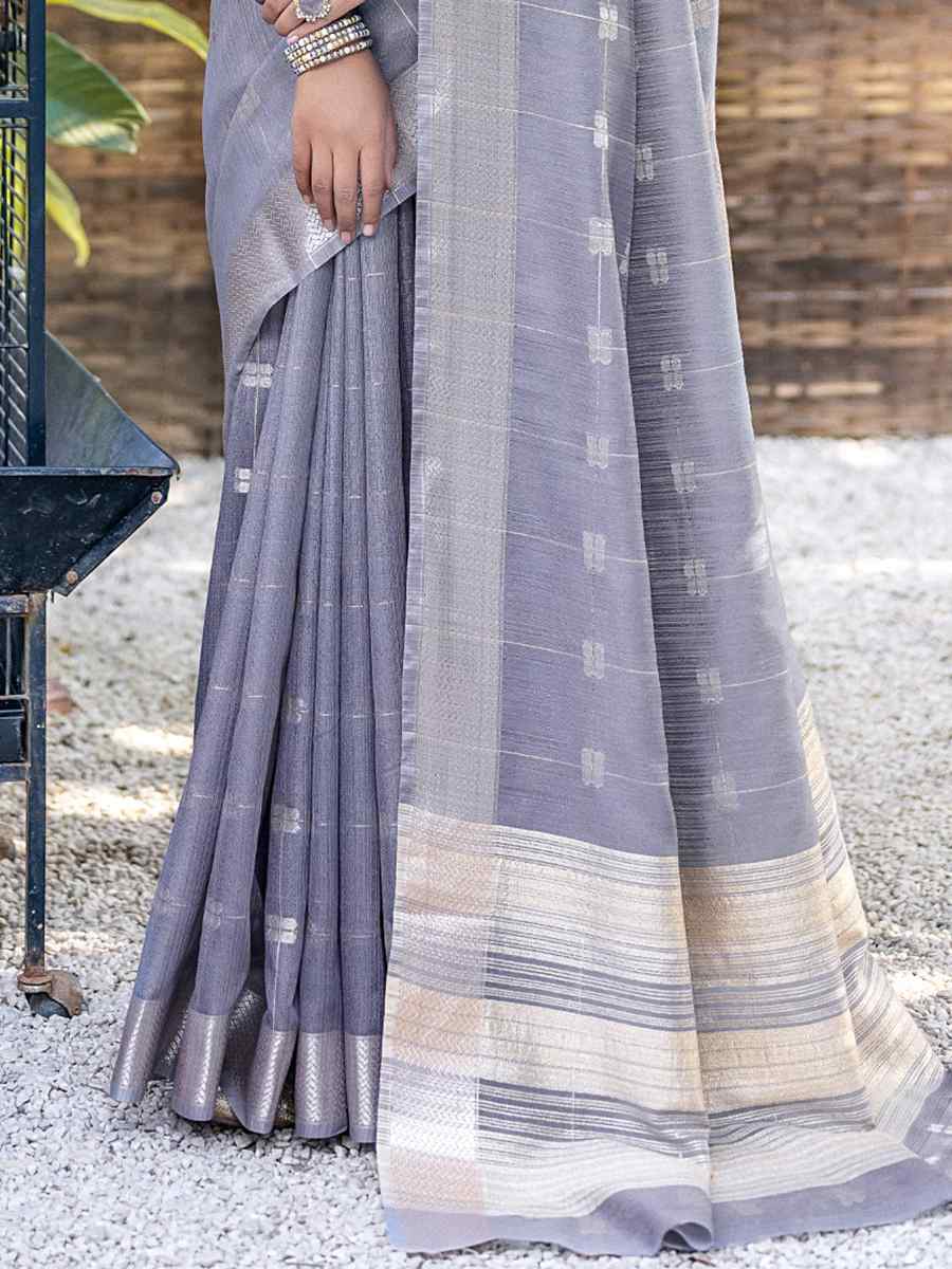 Grey Pure Cotton Handwoven Wedding Festival Heavy Border Saree
