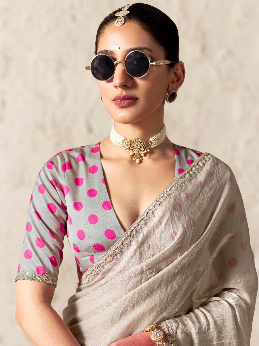 Grey Pure Fancy Tissue Silk Zari Sequins Wedding Reception Party Festival Heavy Border Sarees