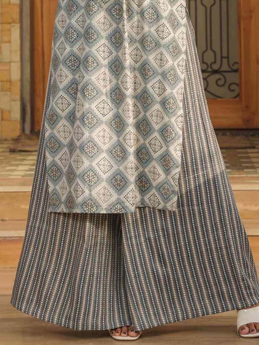 Grey Pure Royan Printed Festival Casual Kurti with Bottom