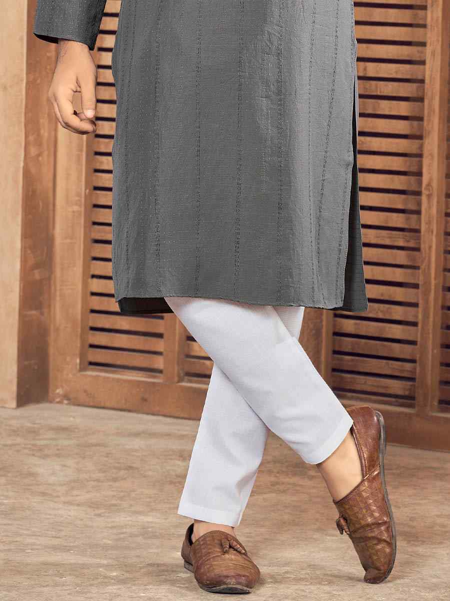 Grey Pure Viscose Embroidered Festival Casual Kurta