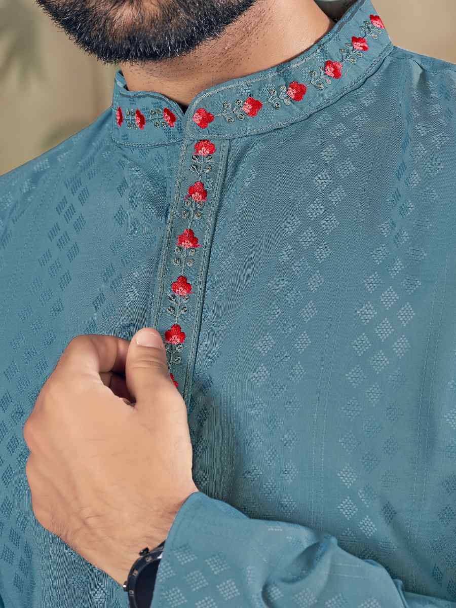 Grey Pure Viscose Embroidered Festival Casual Kurta