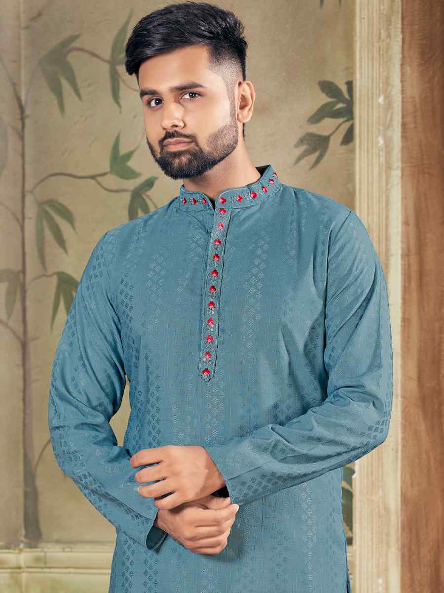 Grey Pure Viscose Embroidered Festival Casual Kurta