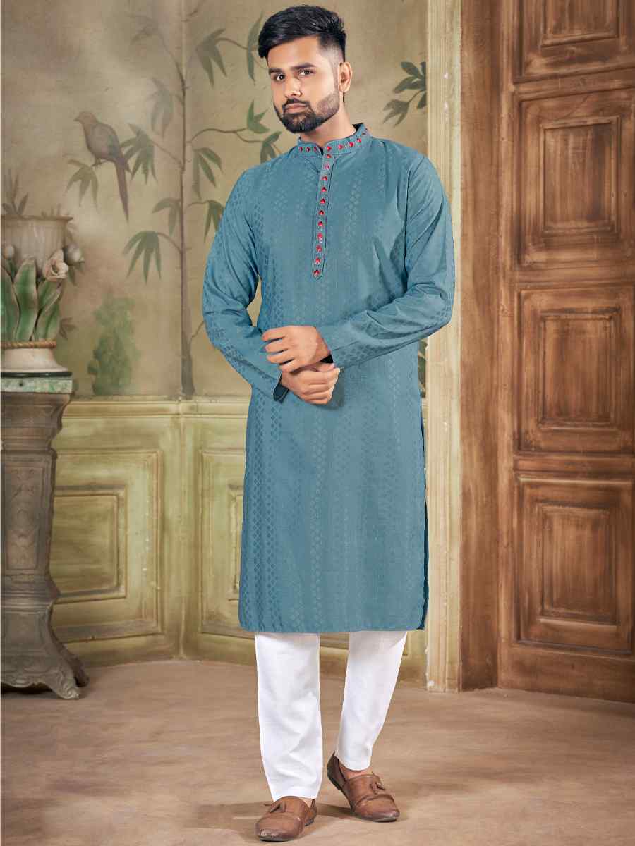 Grey Pure Viscose Embroidered Festival Casual Kurta