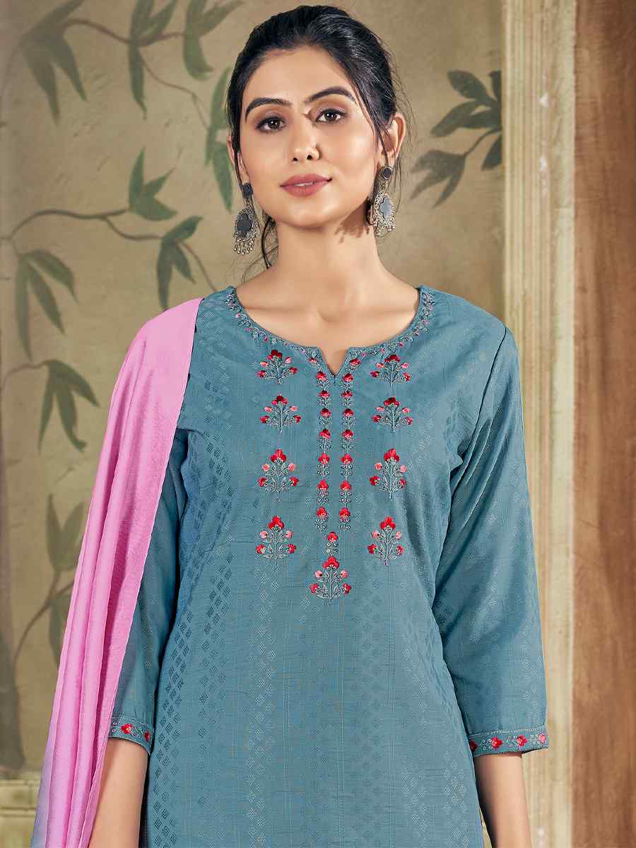 Grey Pure Viscose Embroidered Festival Casual Ready Pant Salwar Kameez
