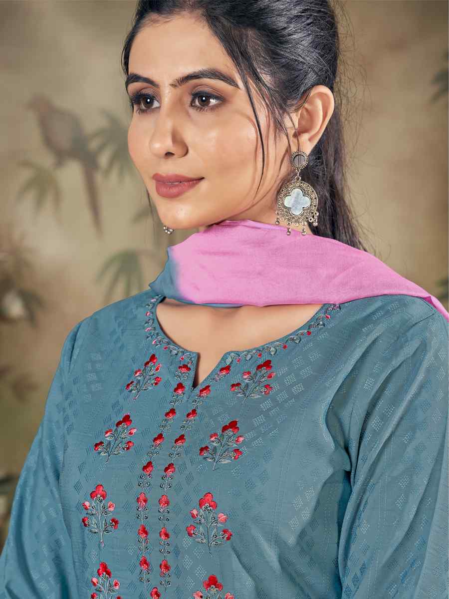 Grey Pure Viscose Embroidered Festival Casual Ready Pant Salwar Kameez