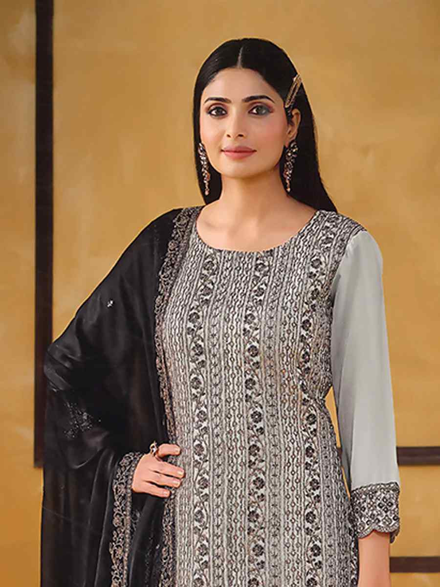 Grey Rangoli Silk Embroidered Festival Wedding Pant Salwar Kameez