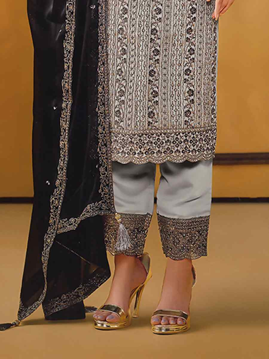 Grey Rangoli Silk Embroidered Festival Wedding Pant Salwar Kameez
