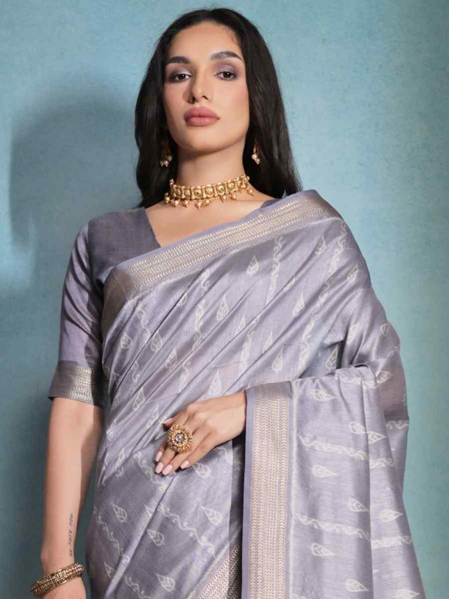 Grey Raw Silk Handwoven Casual Festival Classic Style Saree
