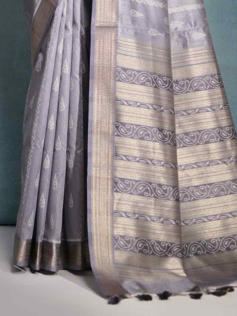 Grey Raw Silk Handwoven Casual Festival Classic Style Saree
