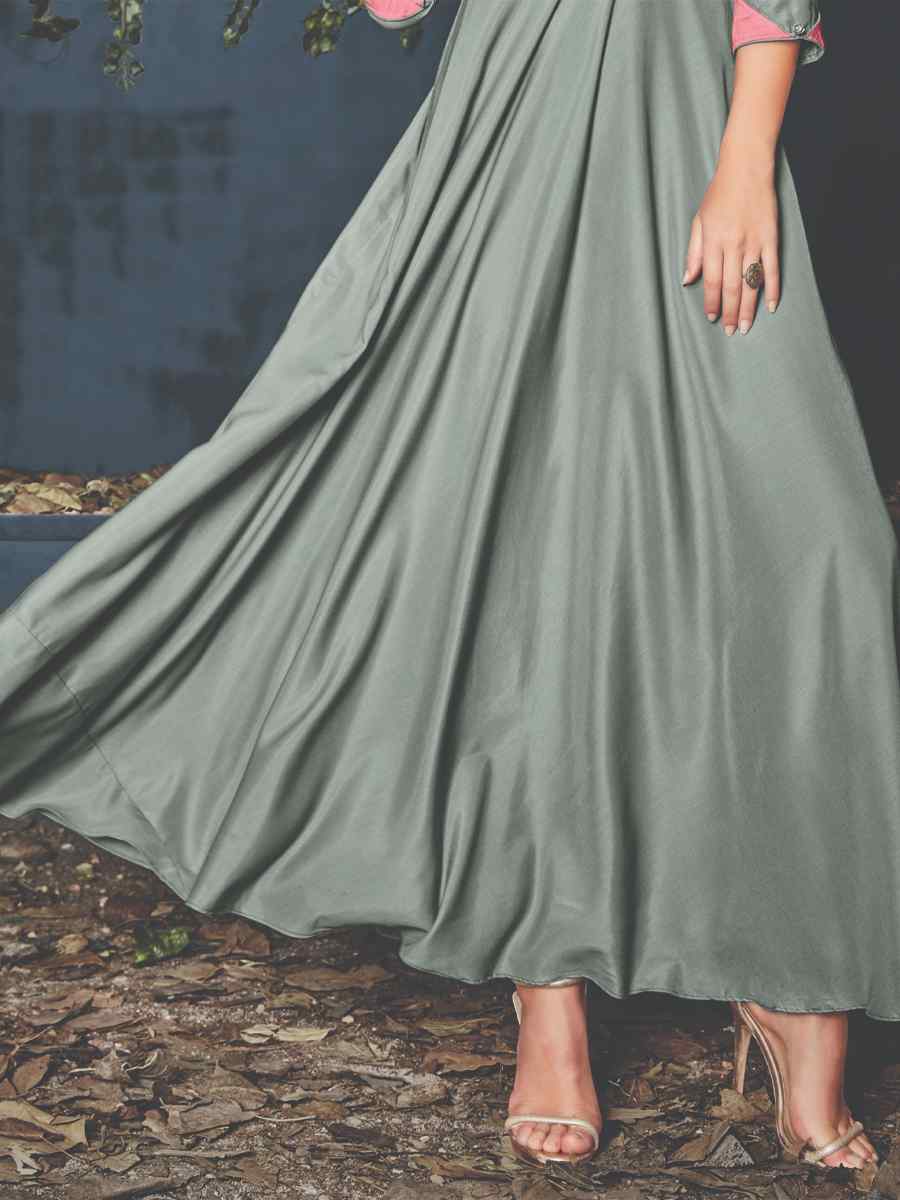 Grey Rayon Embroidered Festival Casual Gown