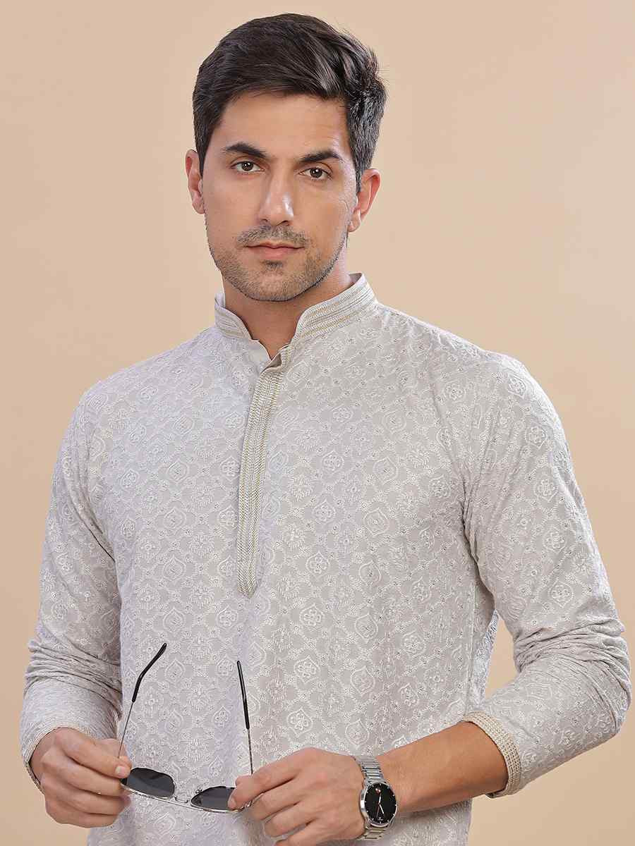 Grey Rayon Embroidered Party Wedding Kurta