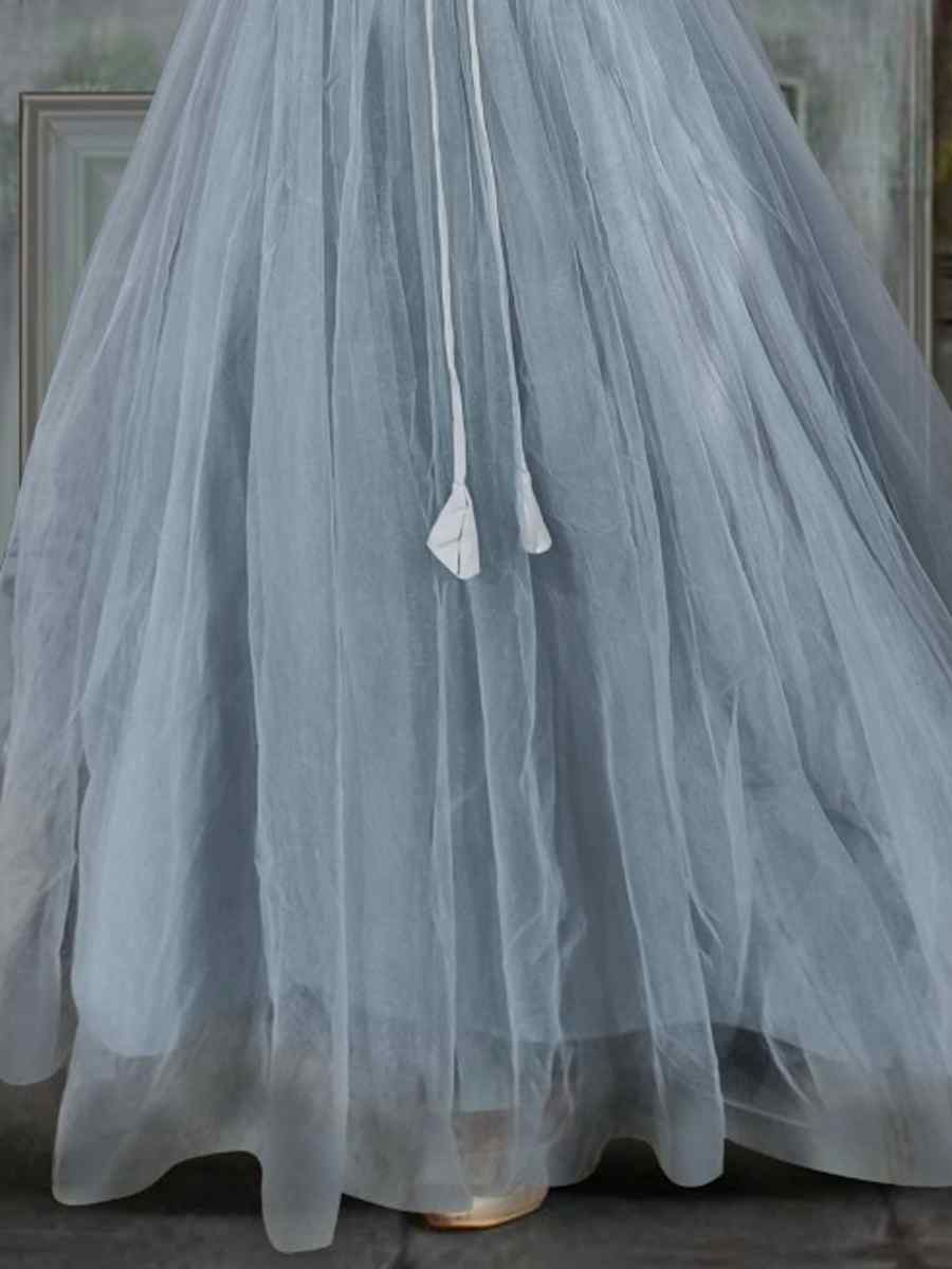 Grey Rayon Soft Net Embroidered Party Wedding Salwars Girls Wear
