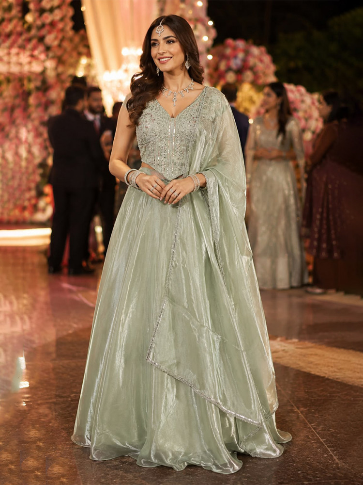 Image of Grey Real Premium Fandy Silk Embroidery Zari Sequins Beads Work Wedding Reception Festival Ready Circular Lehenga Choli
