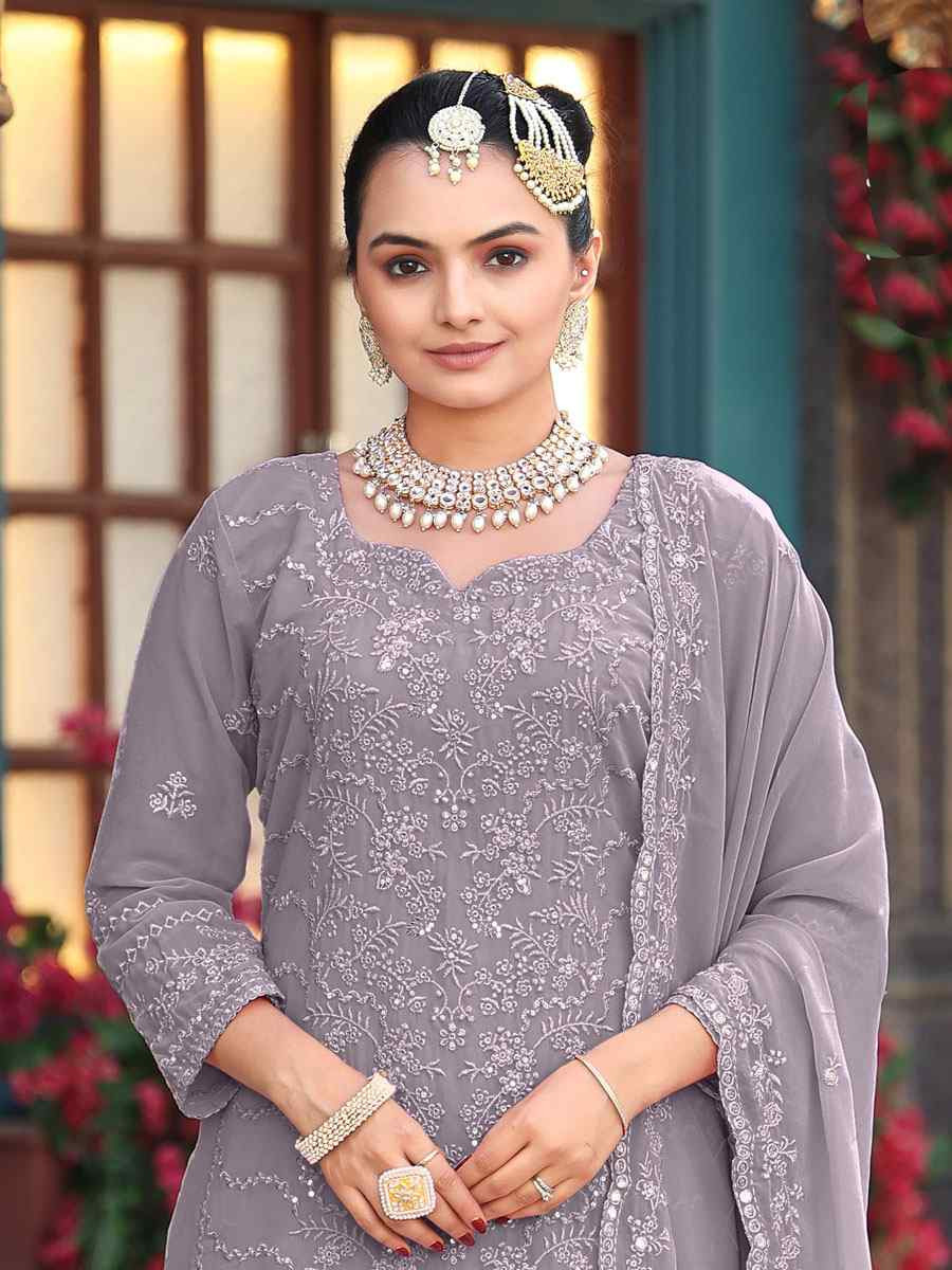 Grey Real Premium Georgette Embroidery Party Wedding Festival Casual Ready Pant Salwar Kameez