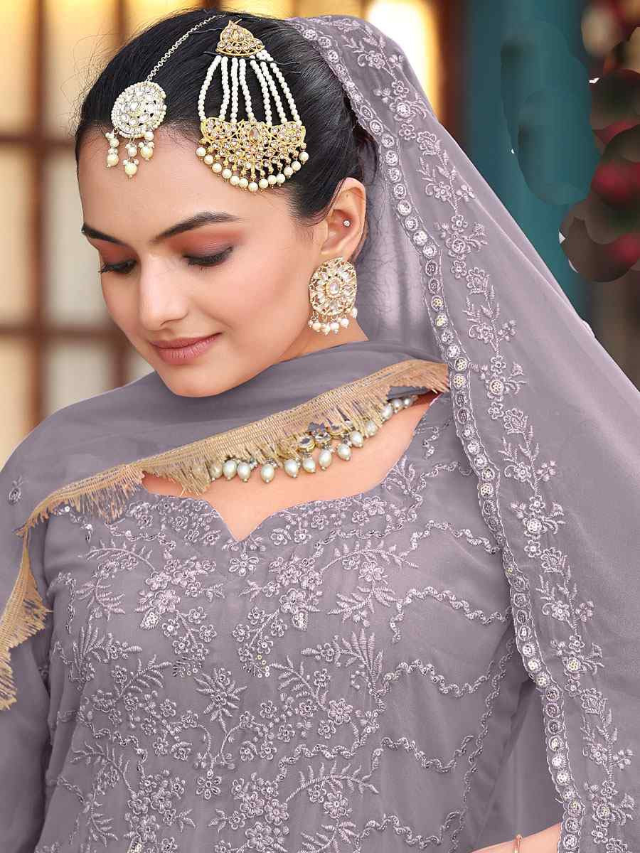 Grey Real Premium Georgette Embroidery Party Wedding Festival Casual Ready Pant Salwar Kameez