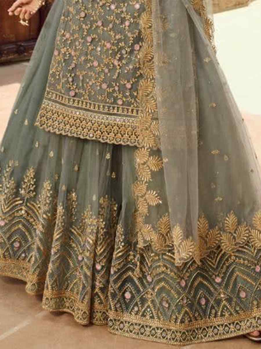 Grey Santoon Embroidered Bridesmaid Reception Kurti Lehenga Choli