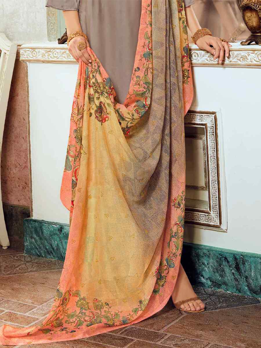 Grey Satin Georgette Embroidered Festival Casual Palazzo Pant Salwar Kameez