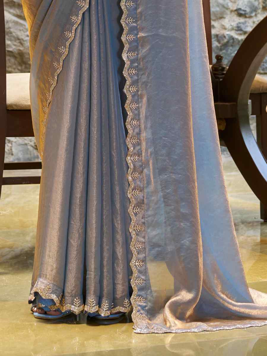 Grey Silk Handwoven Festival Wedding Heavy Border Saree