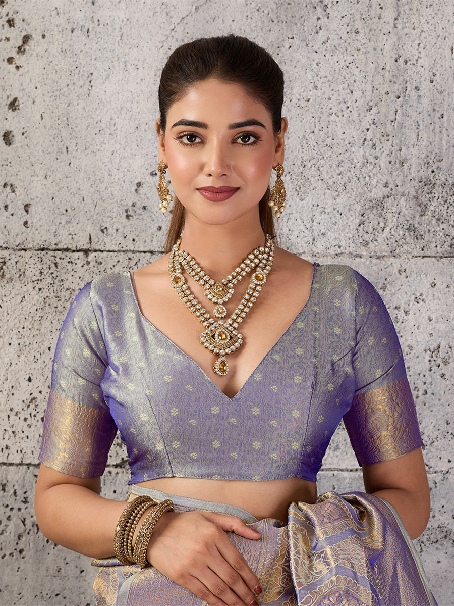 Grey Silk Blend Kanjivaram Wedding Reception Party Festival Casual Heavy Border Sarees