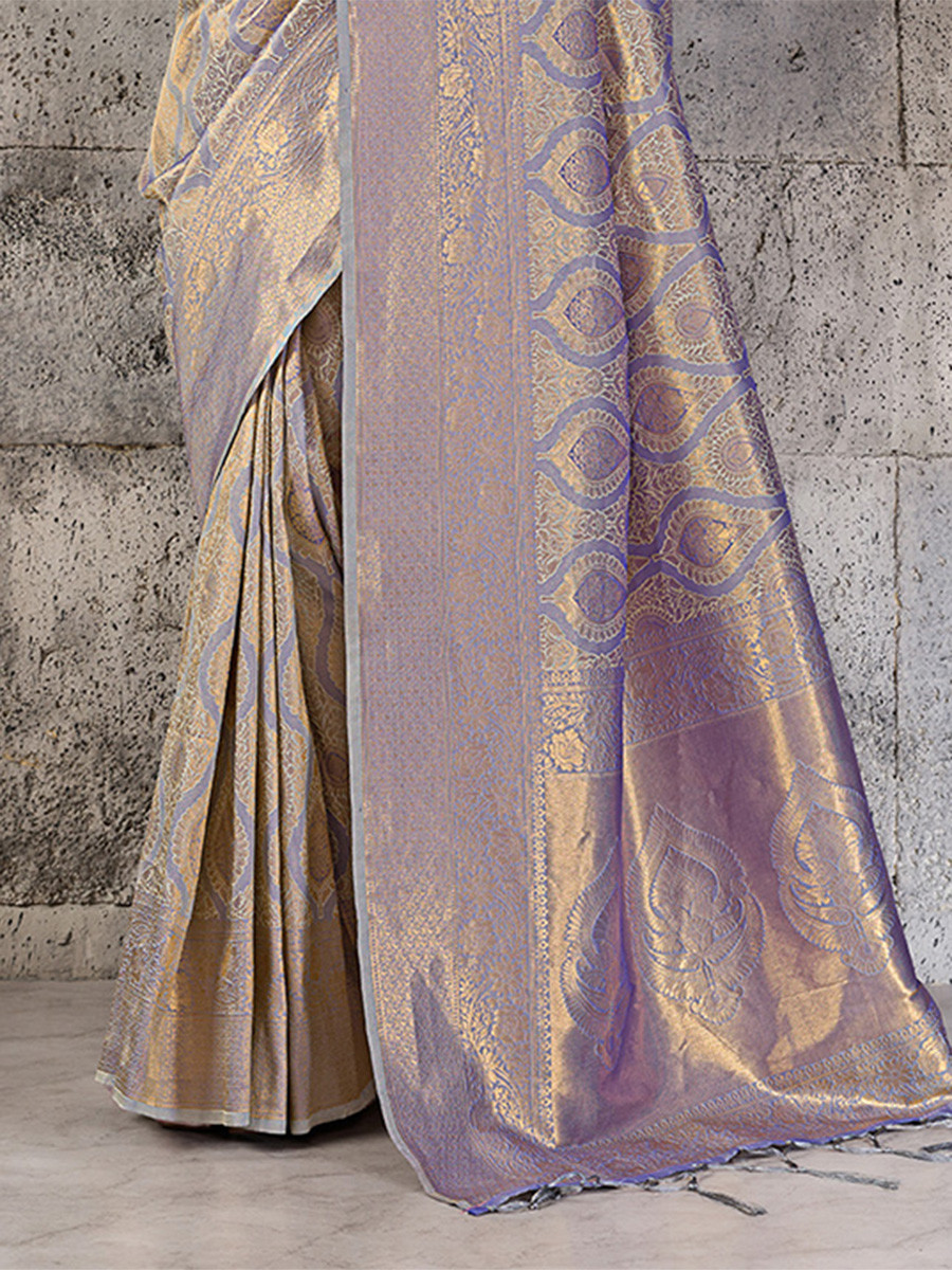 Grey Silk Blend Kanjivaram Wedding Reception Party Festival Casual Heavy Border Sarees