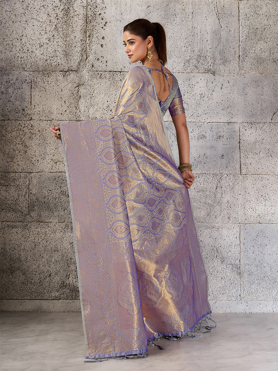 Grey Silk Blend Kanjivaram Wedding Reception Party Festival Casual Heavy Border Sarees