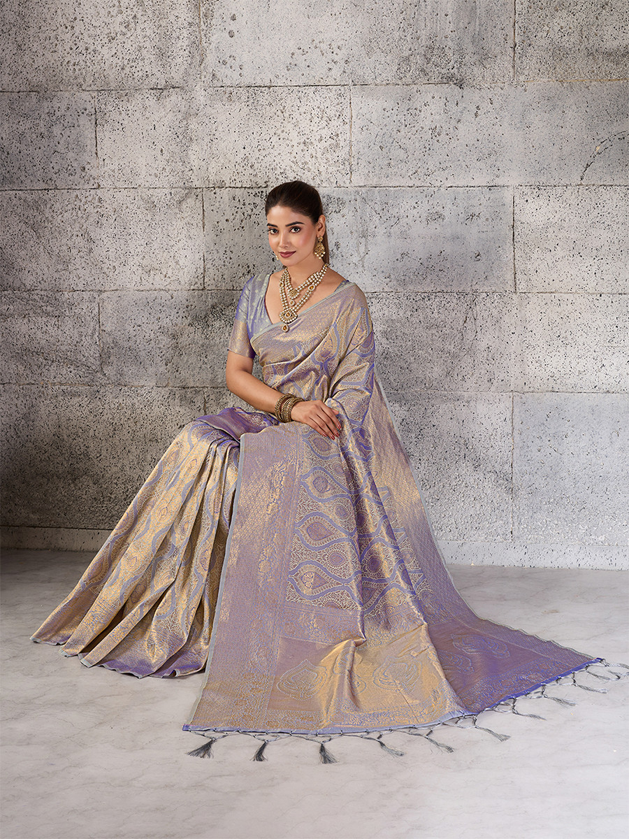 Grey Silk Blend Kanjivaram Wedding Reception Party Festival Casual Heavy Border Sarees