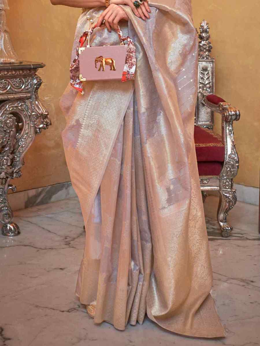 Grey Silk Brocade Wedding Party Contemporary Saree