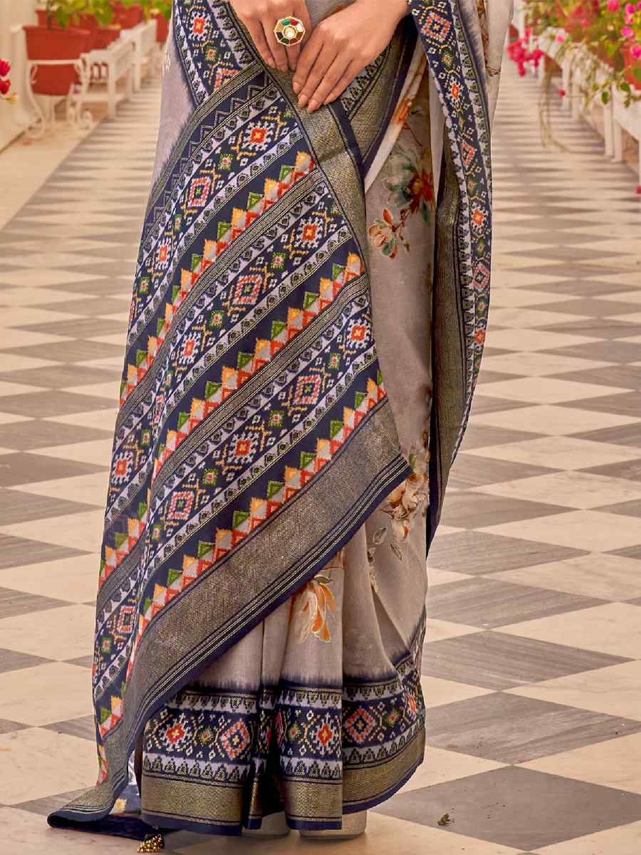 Grey Silk Chiffon Printed Party Festival Contemporary Saree